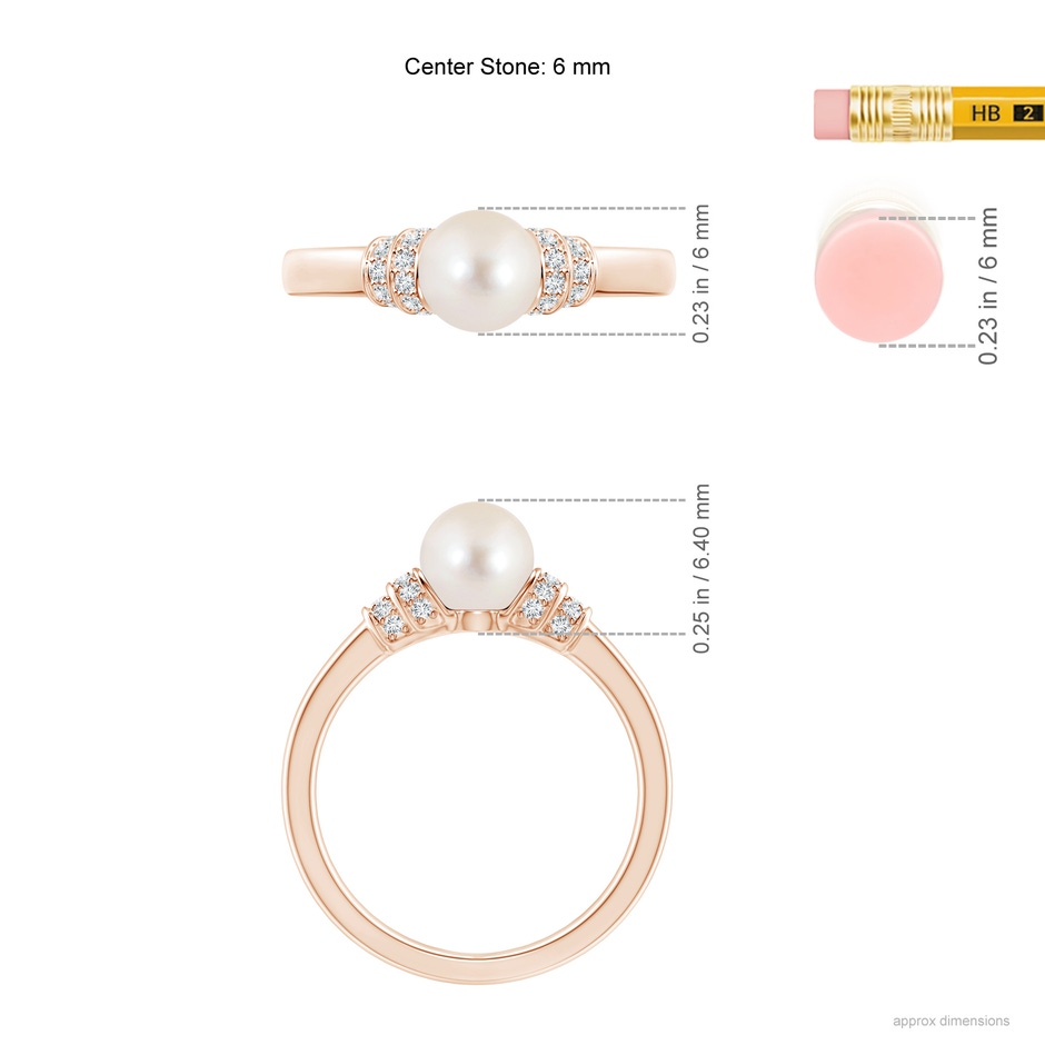 6mm AAAA Freshwater Pearl & Pavé-Set Diamond Ring in Rose Gold ruler