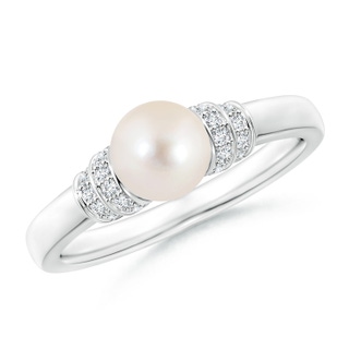 6mm AAAA Freshwater Pearl & Pavé-Set Diamond Ring in White Gold
