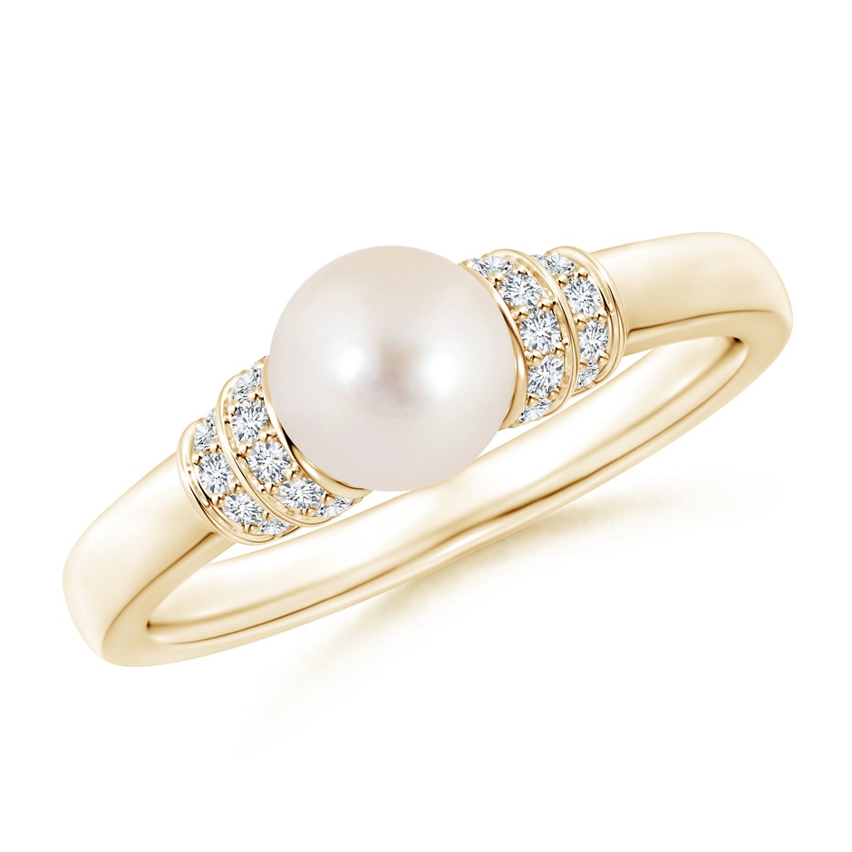 6mm AAAA Freshwater Pearl & Pavé-Set Diamond Ring in Yellow Gold 