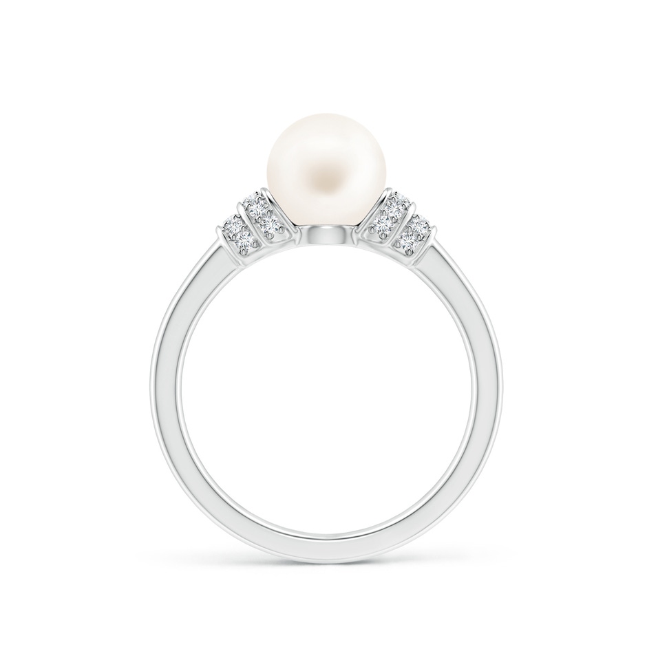 7mm AA Freshwater Pearl & Pavé-Set Diamond Ring in White Gold side 1