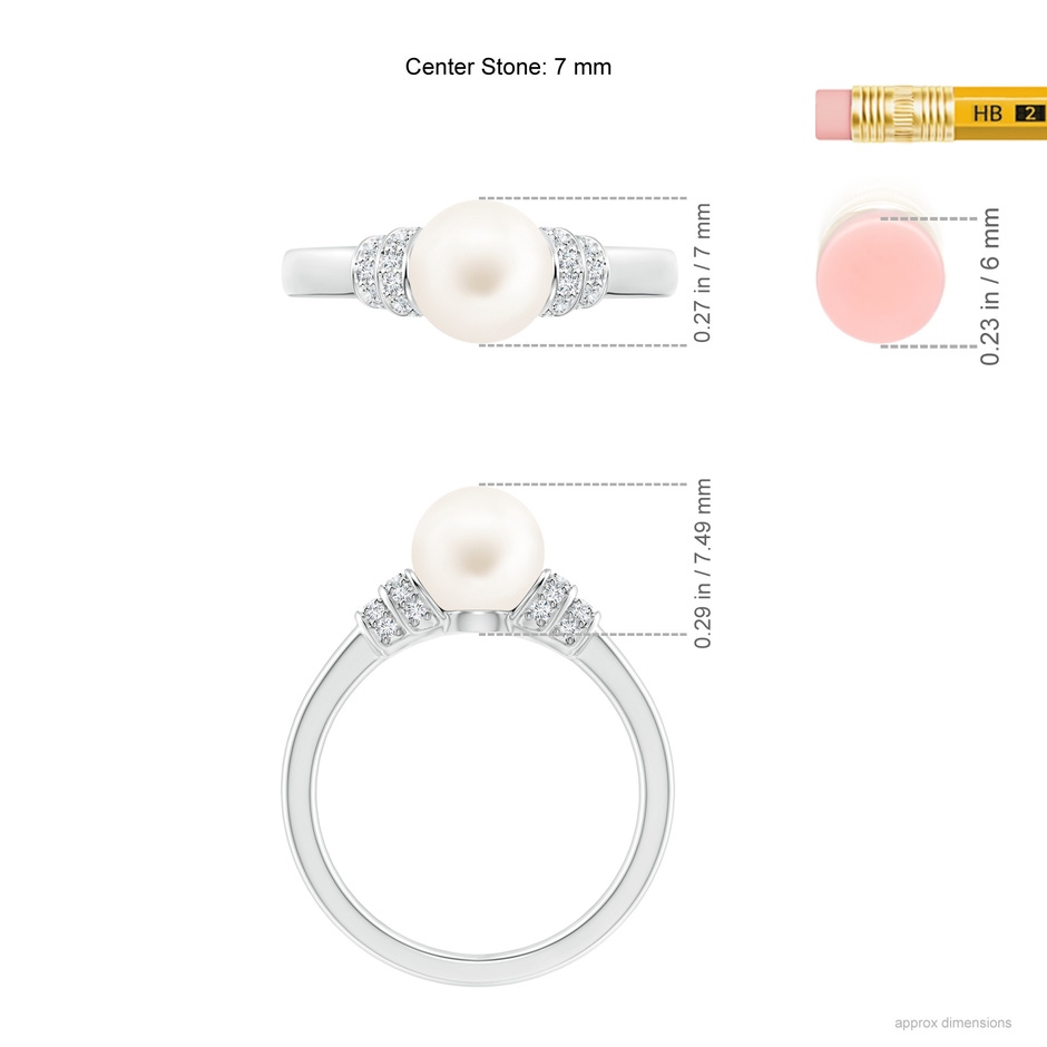 7mm AA Freshwater Pearl & Pavé-Set Diamond Ring in White Gold ruler