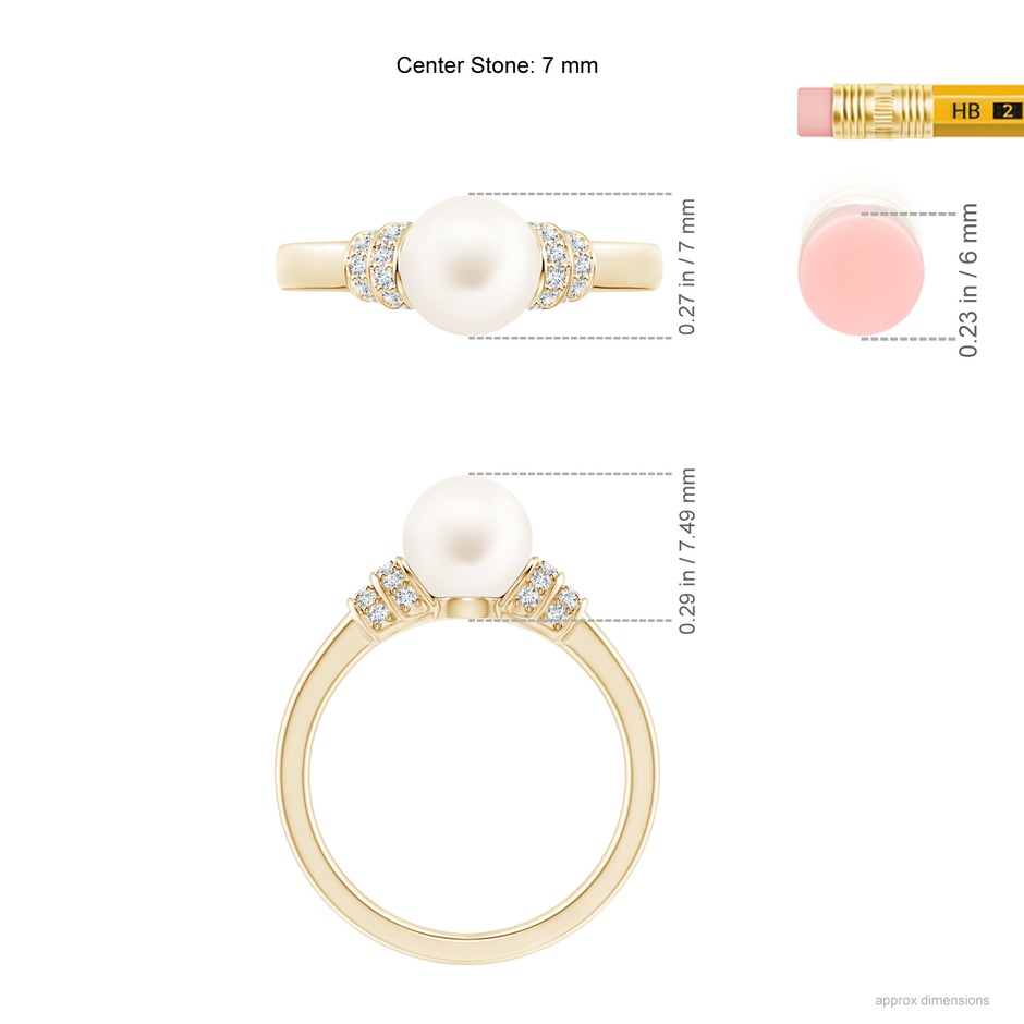 7mm AA Freshwater Pearl & Pavé-Set Diamond Ring in Yellow Gold ruler