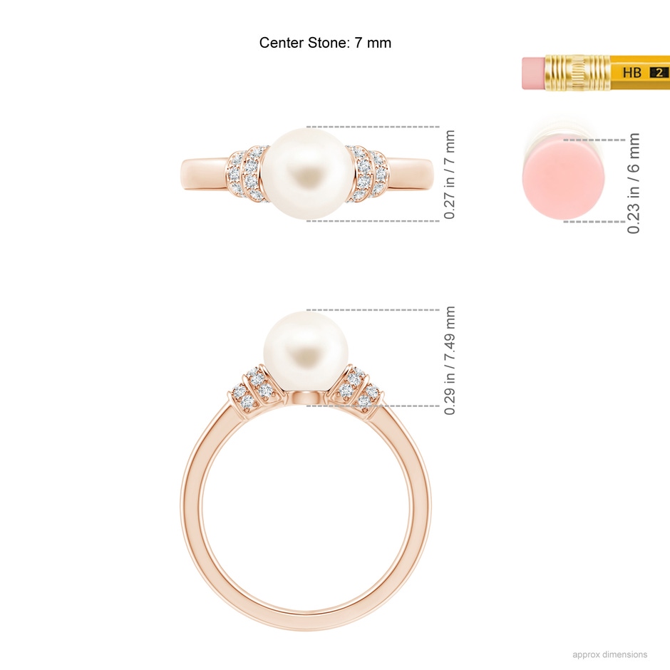7mm AAA Freshwater Pearl & Pavé-Set Diamond Ring in Rose Gold ruler