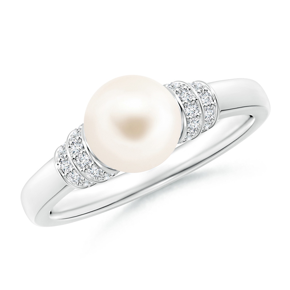 7mm AAA Freshwater Pearl & Pavé-Set Diamond Ring in White Gold 