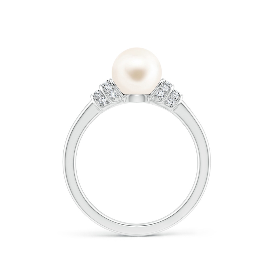 7mm AAA Freshwater Pearl & Pavé-Set Diamond Ring in White Gold side 1