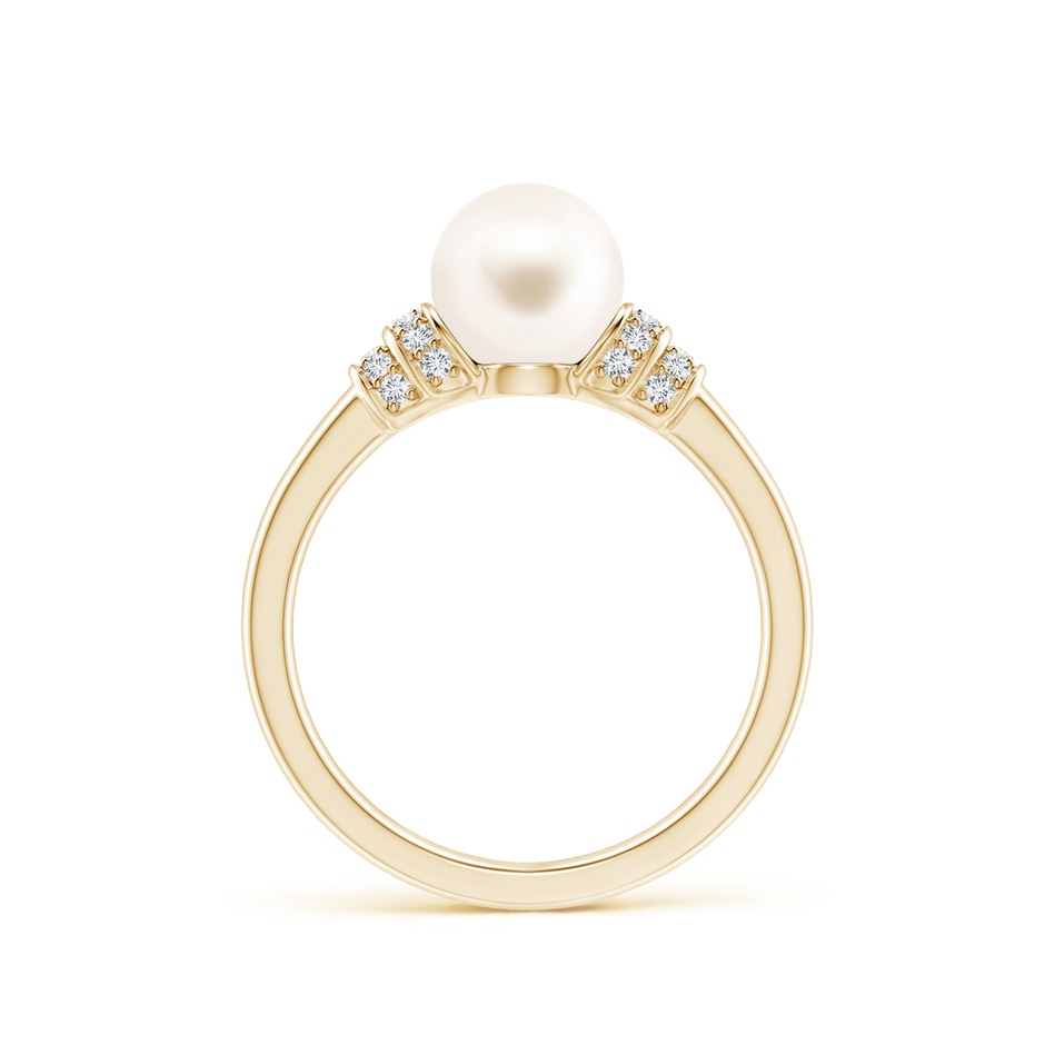 7mm AAA Freshwater Pearl & Pavé-Set Diamond Ring in Yellow Gold side 1