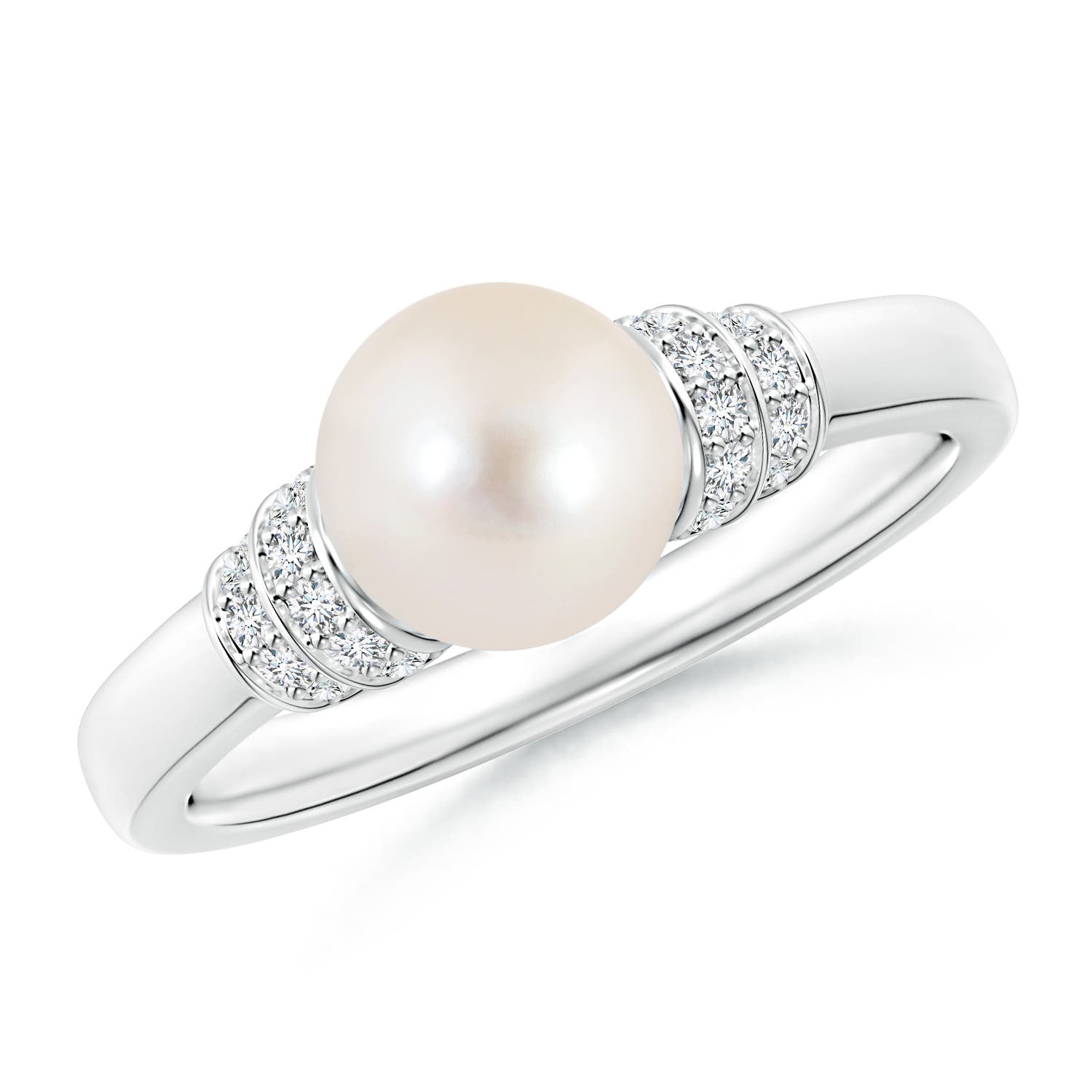 7mm AAAA Freshwater Pearl & Pavé-Set Diamond Ring in P950 Platinum