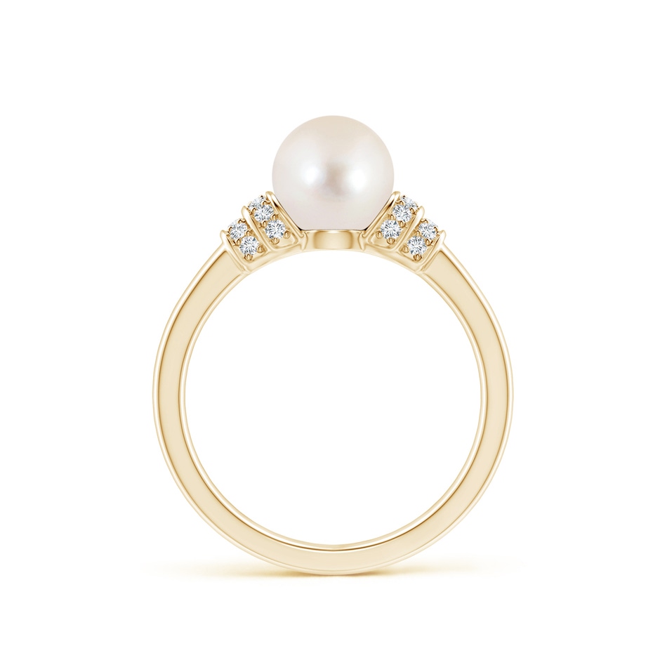 7mm AAAA Freshwater Pearl & Pavé-Set Diamond Ring in Yellow Gold side 1