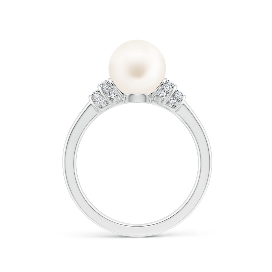 8mm AA Freshwater Pearl & Pavé-Set Diamond Ring in White Gold side 1