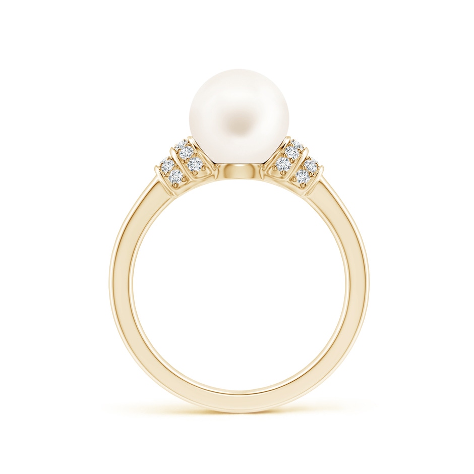 8mm AA Freshwater Pearl & Pavé-Set Diamond Ring in Yellow Gold side 1