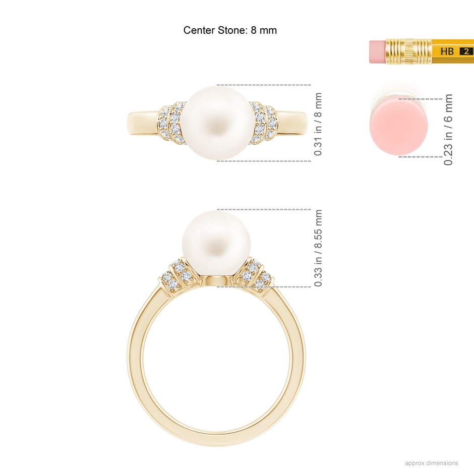 8mm AA Freshwater Pearl & Pavé-Set Diamond Ring in Yellow Gold ruler