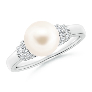 8mm AAA Freshwater Pearl & Pavé-Set Diamond Ring in White Gold