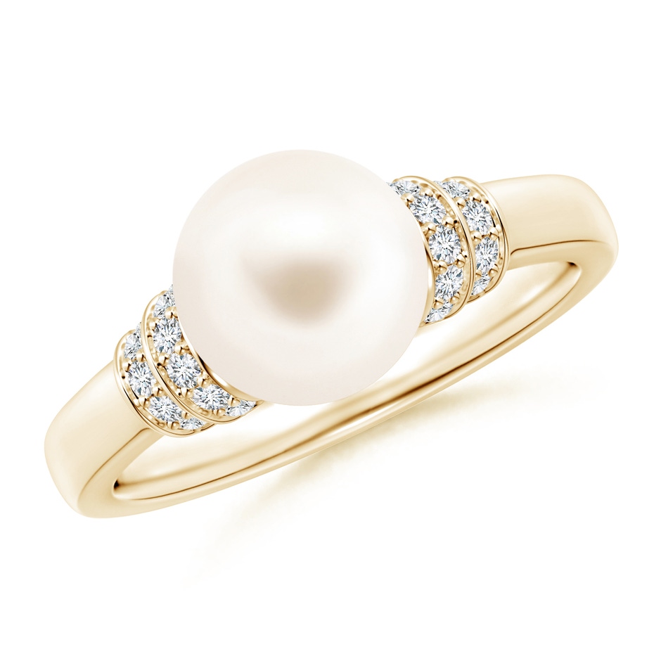 8mm AAA Freshwater Pearl & Pavé-Set Diamond Ring in Yellow Gold 