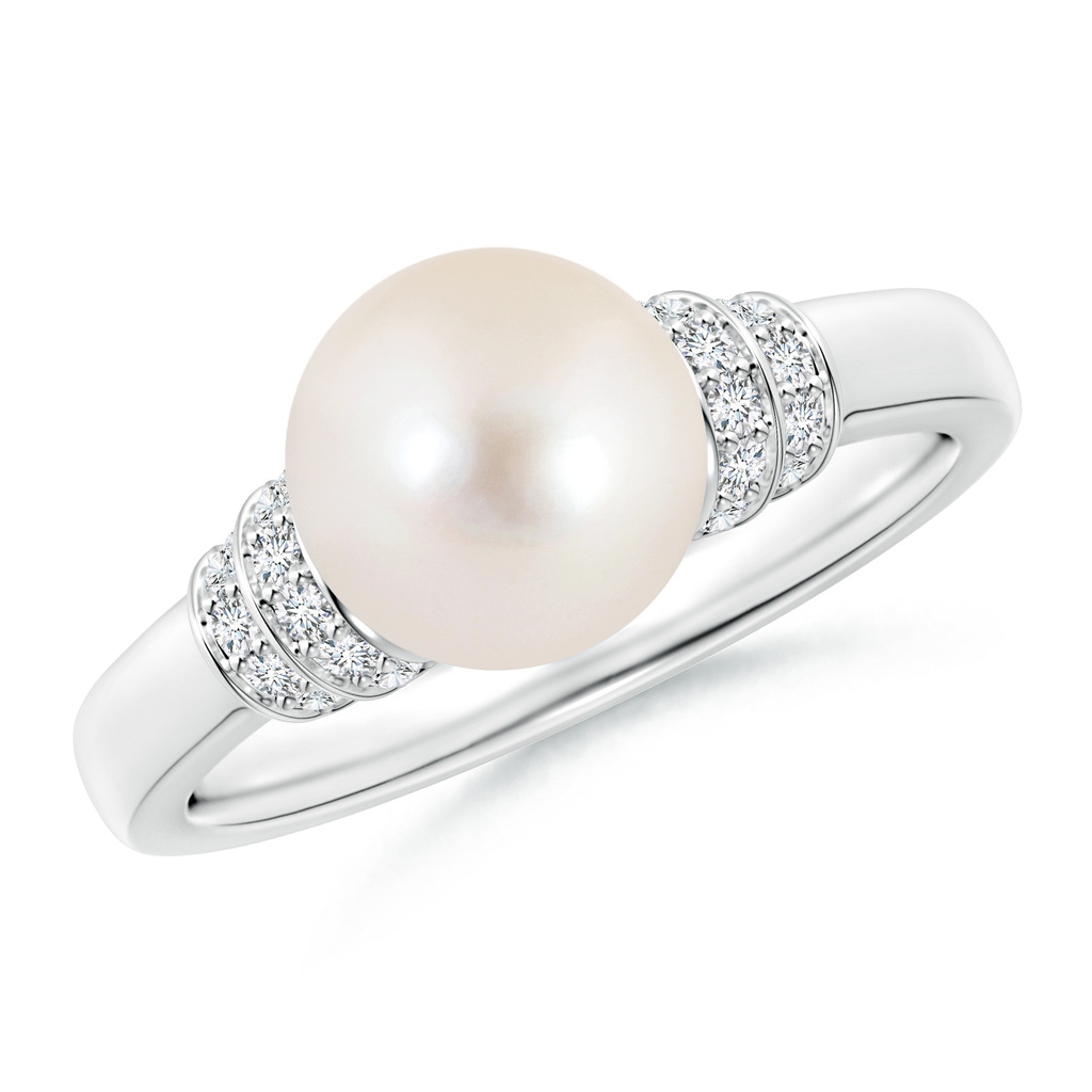 8mm AAAA Freshwater Pearl & Pavé-Set Diamond Ring in White Gold