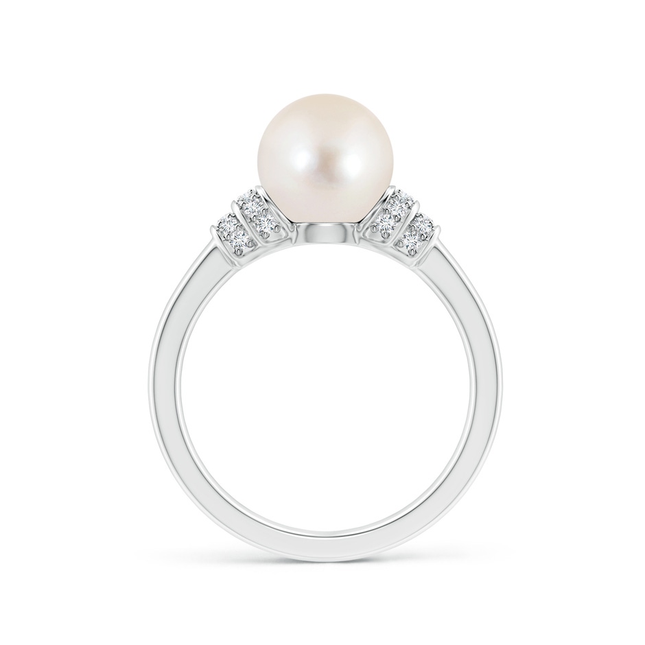 8mm AAAA Freshwater Pearl & Pavé-Set Diamond Ring in White Gold side 1