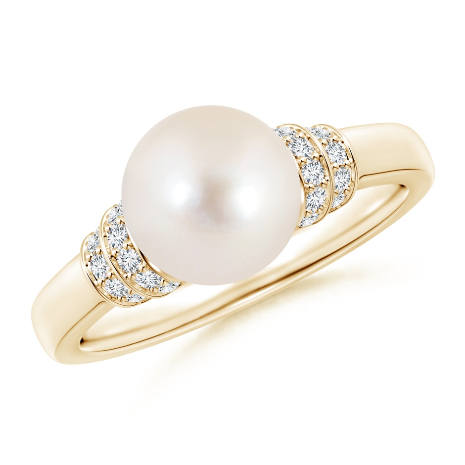 8mm AAAA Freshwater Pearl & Pavé-Set Diamond Ring in Yellow Gold 