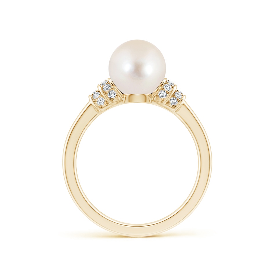 8mm AAAA Freshwater Pearl & Pavé-Set Diamond Ring in Yellow Gold side 1
