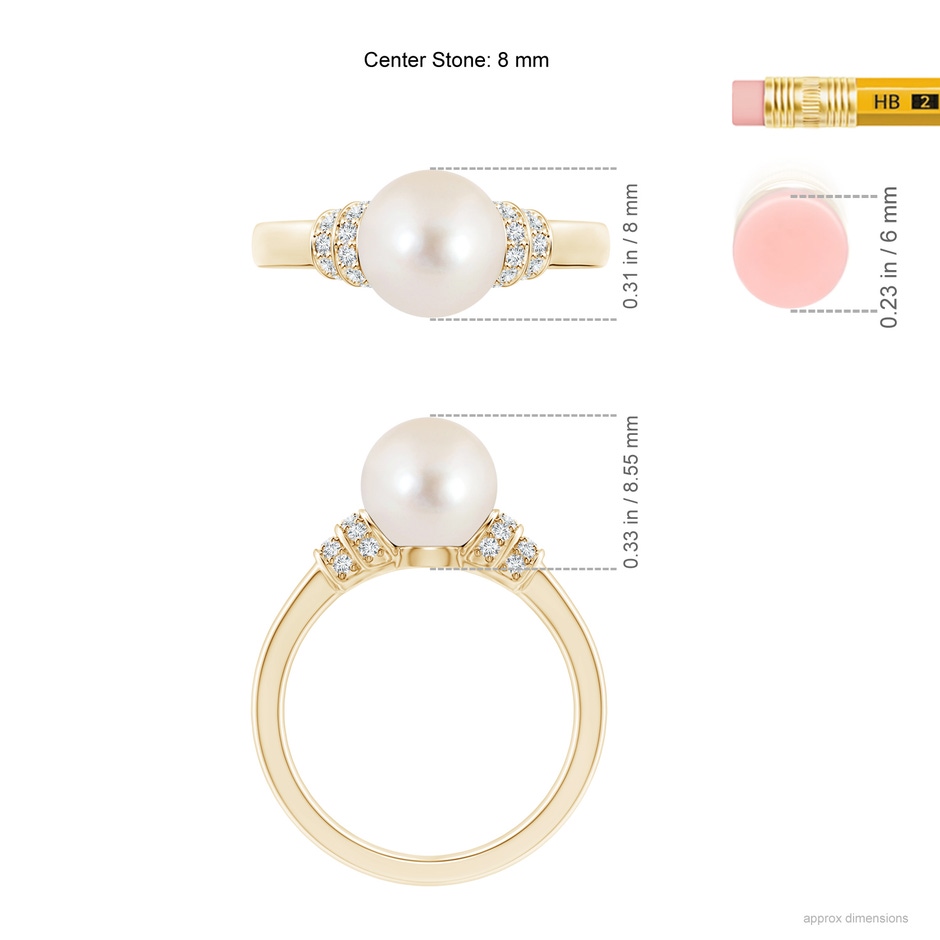 8mm AAAA Freshwater Pearl & Pavé-Set Diamond Ring in Yellow Gold ruler