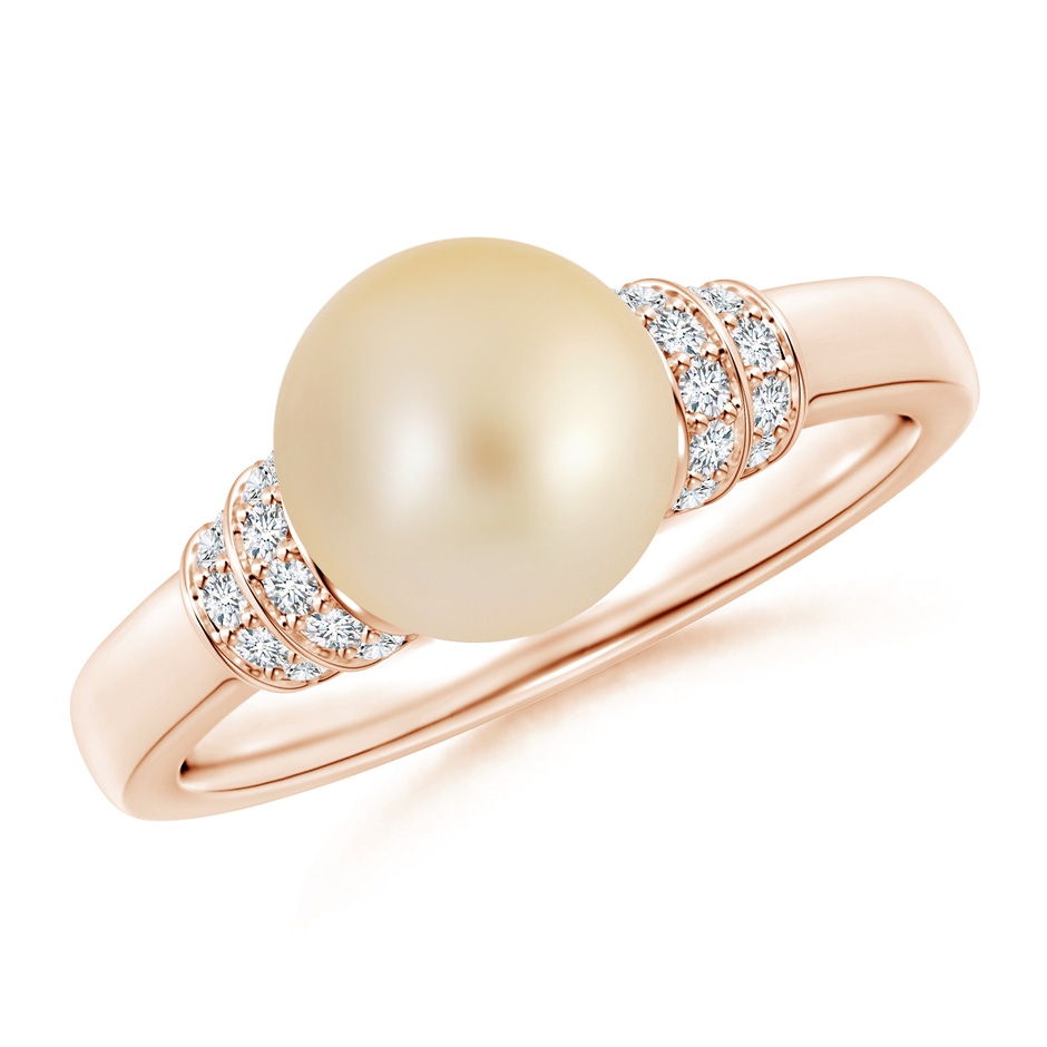 8mm AA Golden South Sea Pearl & Pavé-Set Diamond Ring in Rose Gold 