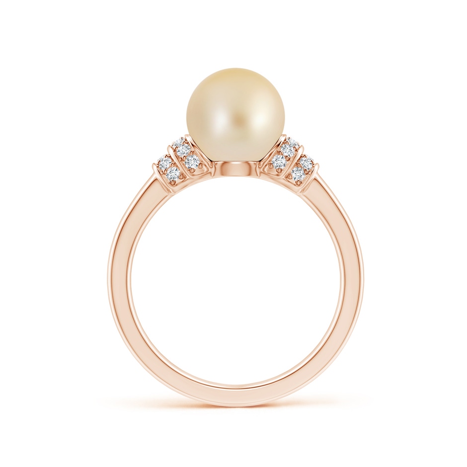 8mm AA Golden South Sea Pearl & Pavé-Set Diamond Ring in Rose Gold side 1
