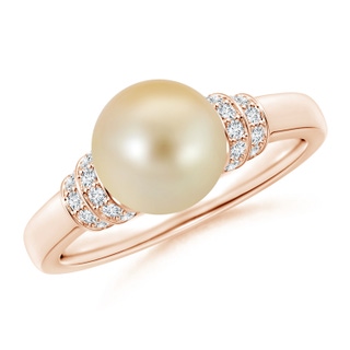 8mm AAA Golden South Sea Pearl & Pavé-Set Diamond Ring in Rose Gold