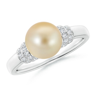 8mm AAA Golden South Sea Pearl & Pavé-Set Diamond Ring in White Gold