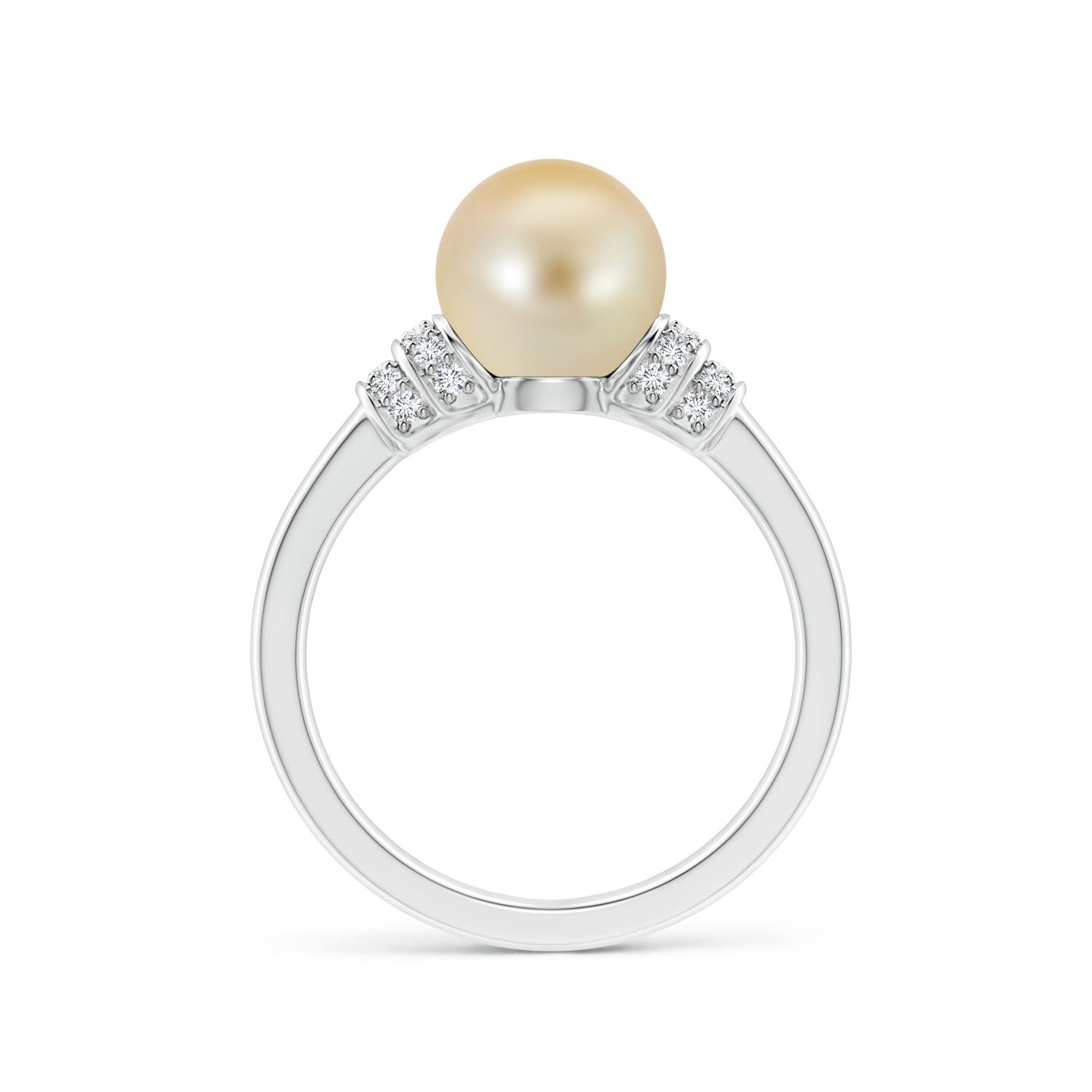 8mm AAA Golden South Sea Pearl & Pavé-Set Diamond Ring in White Gold - side 1