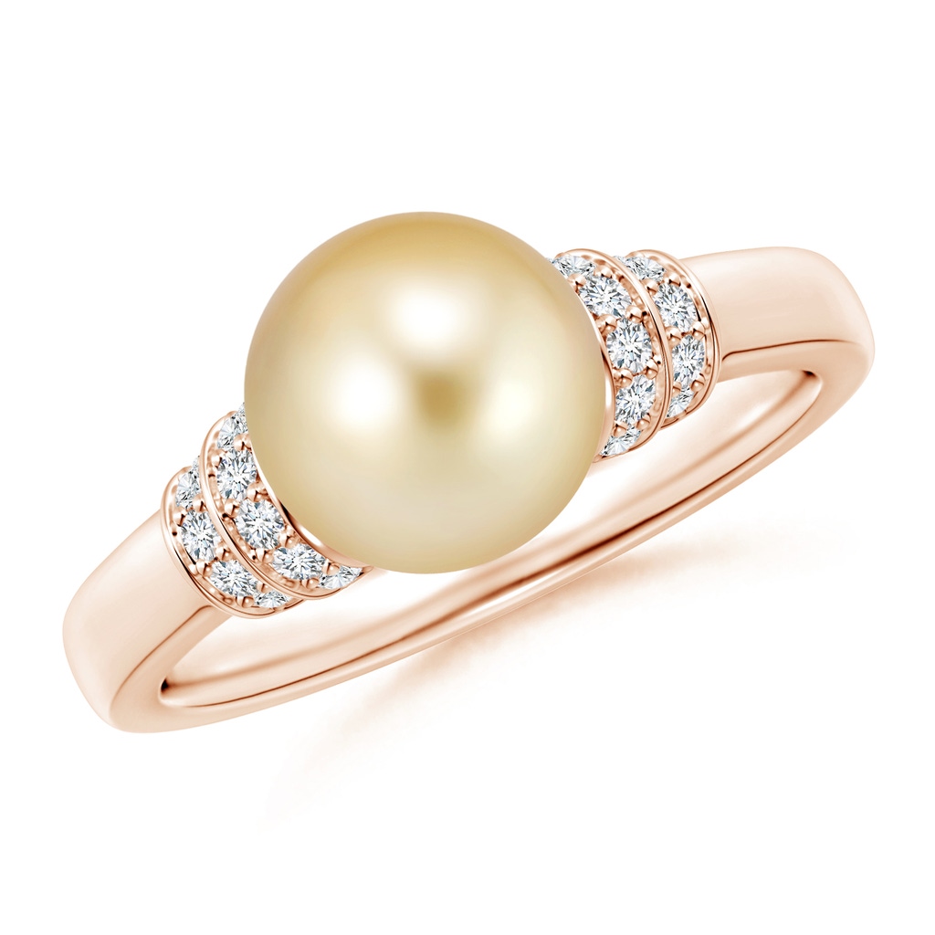 8mm AAAA Golden South Sea Pearl & Pavé-Set Diamond Ring in Rose Gold