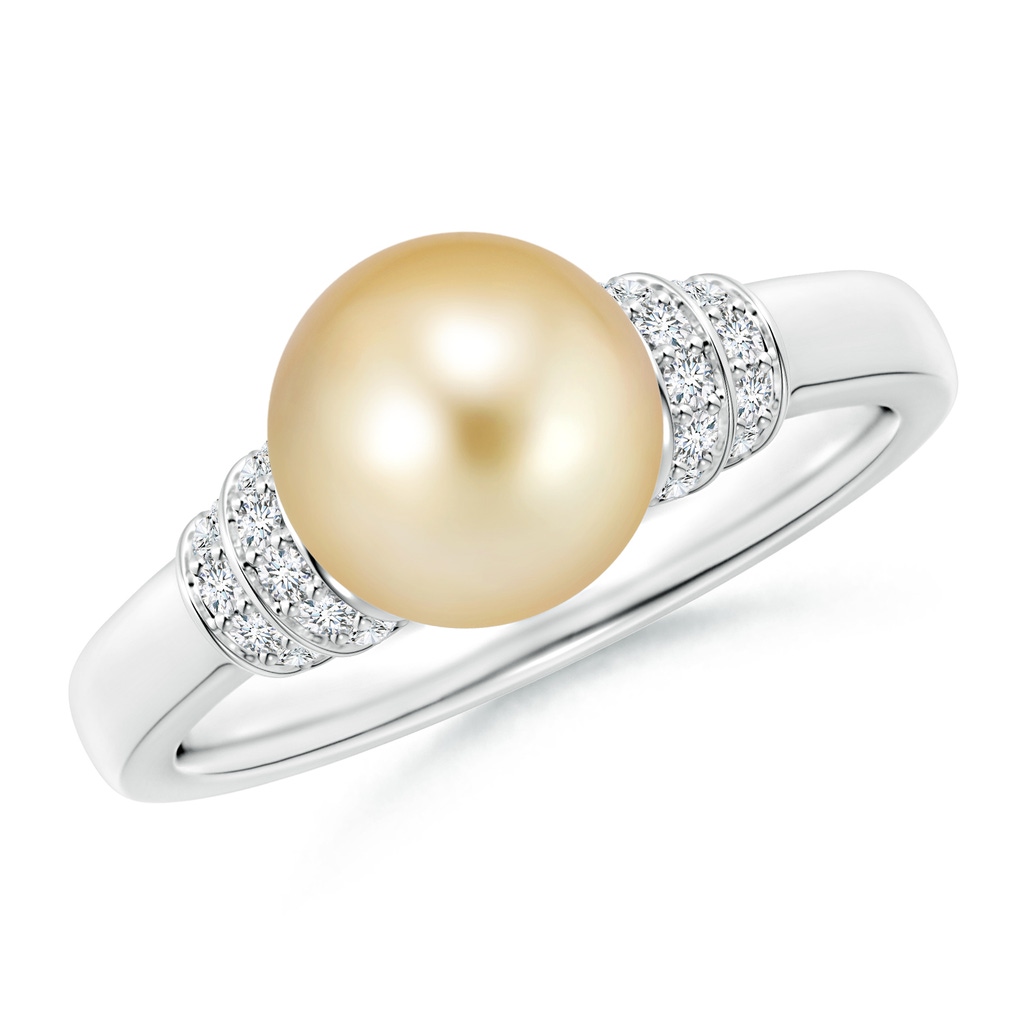 8mm AAAA Golden South Sea Pearl & Pavé-Set Diamond Ring in White Gold