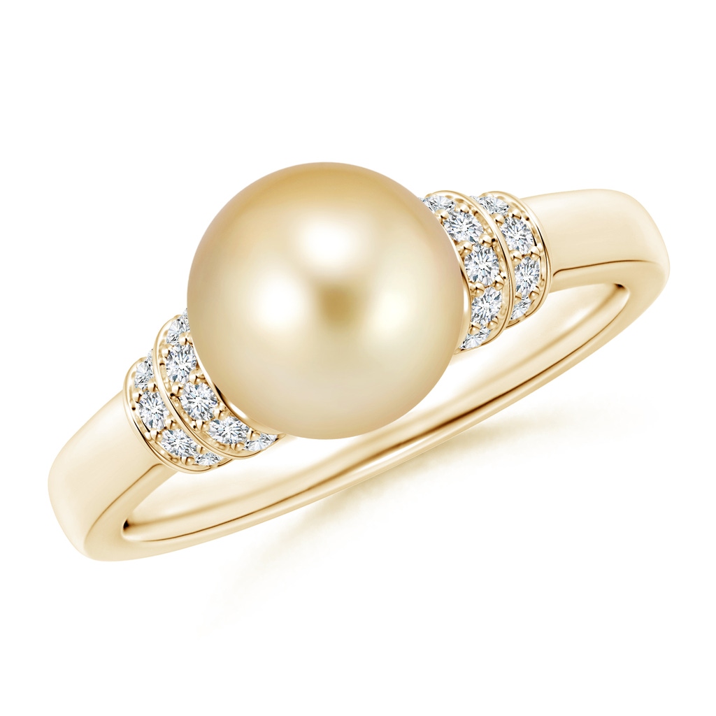 8mm AAAA Golden South Sea Pearl & Pavé-Set Diamond Ring in Yellow Gold