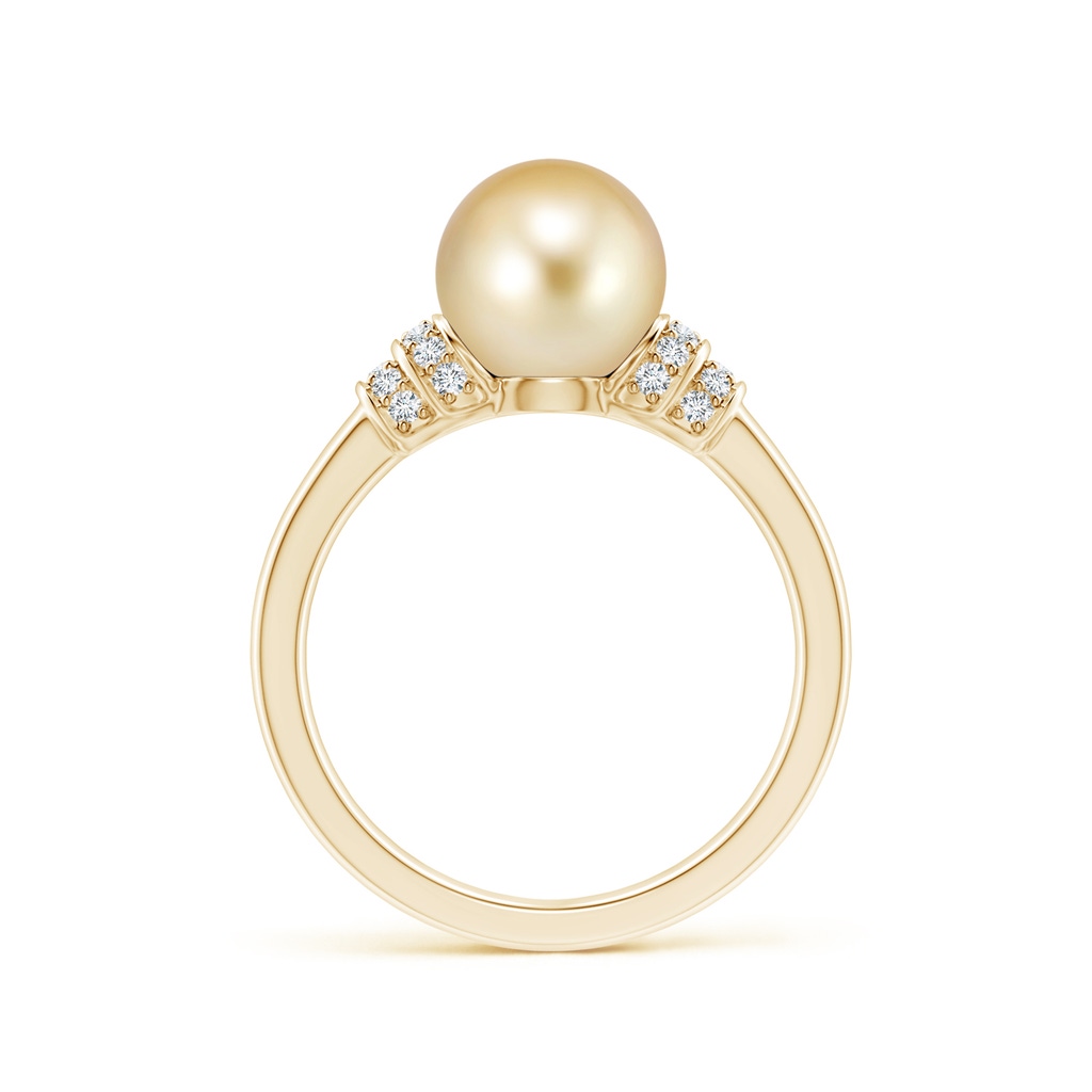 8mm AAAA Golden South Sea Pearl & Pavé-Set Diamond Ring in Yellow Gold Side 1