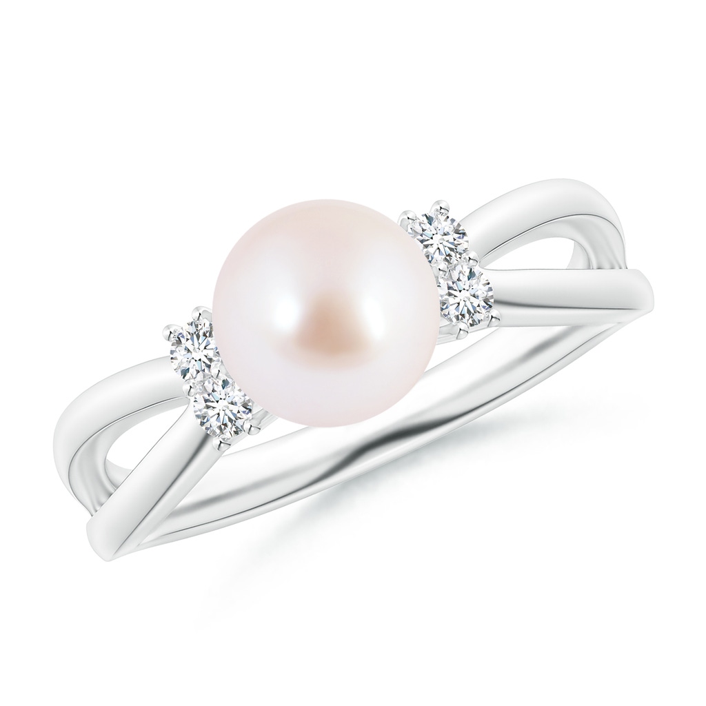 7mm AAA Japanese Akoya Pearl Infinity Split Shank Ring in White Gold