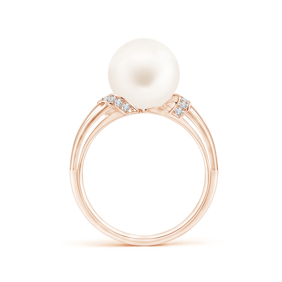 10mm AA Freshwater Pearl Ring with Pavé-Set Diamonds in Rose Gold side 1