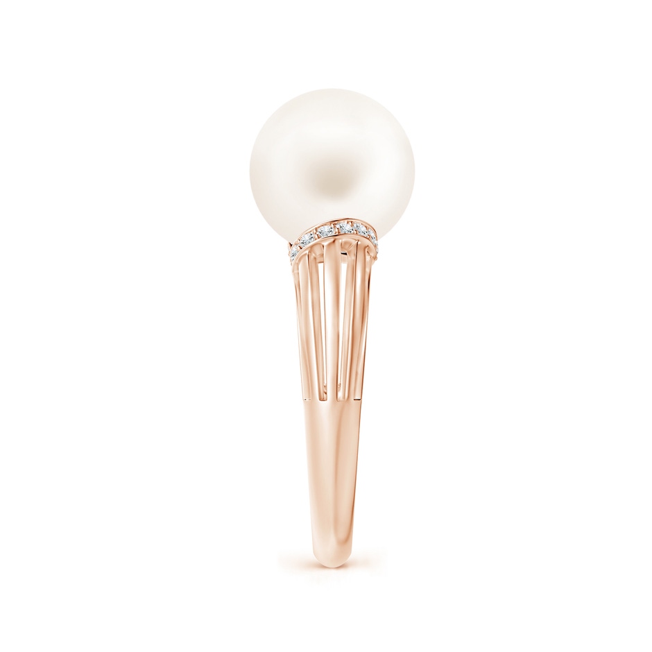 10mm AA Freshwater Pearl Ring with Pavé-Set Diamonds in Rose Gold side 2