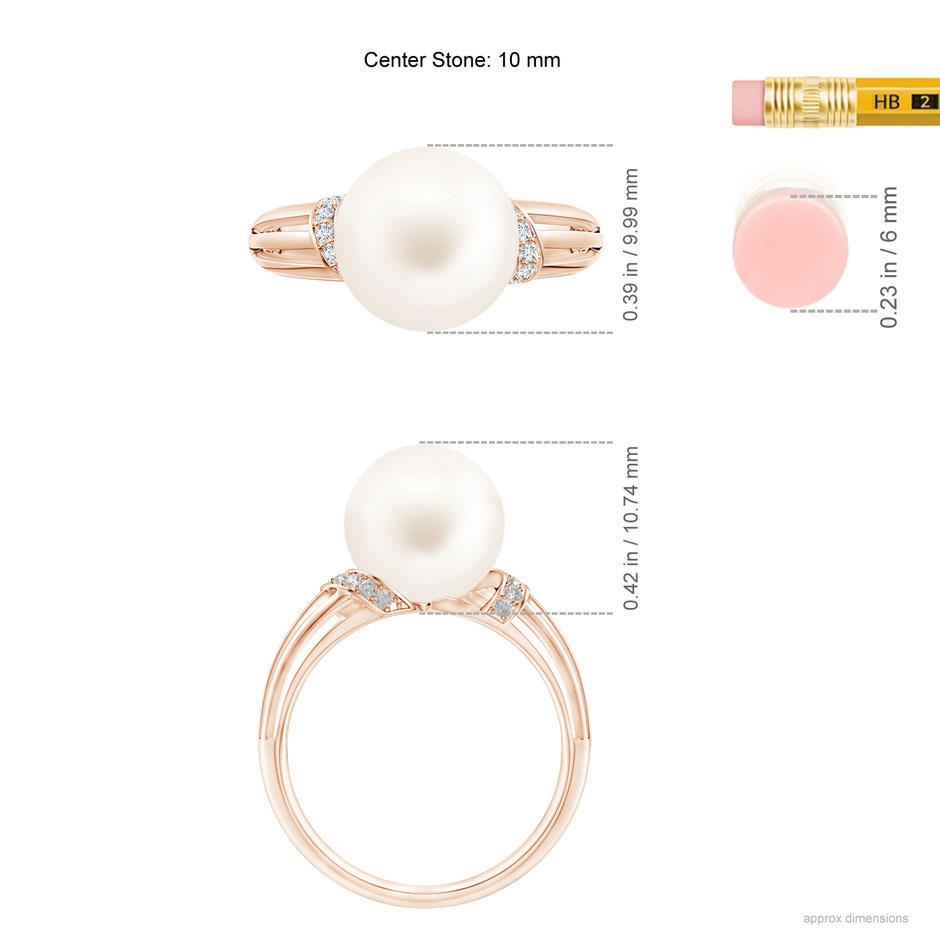 10mm AA Freshwater Pearl Ring with Pavé-Set Diamonds in Rose Gold ruler