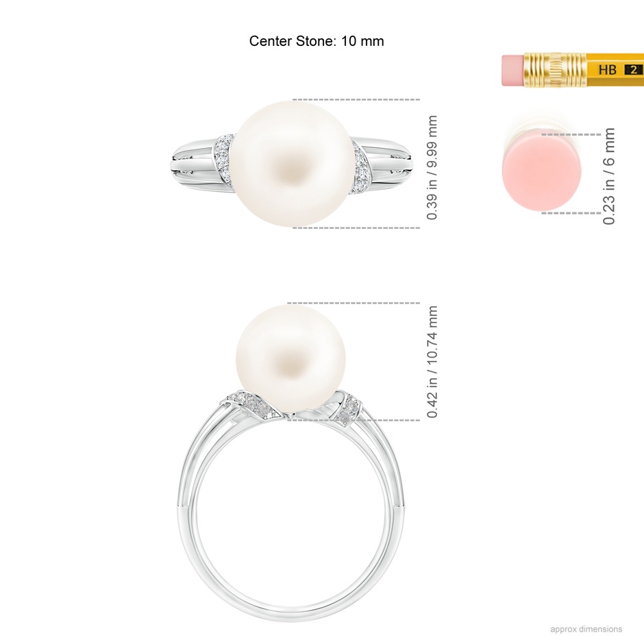 10mm AA Freshwater Pearl Ring with Pavé-Set Diamonds in White Gold ruler