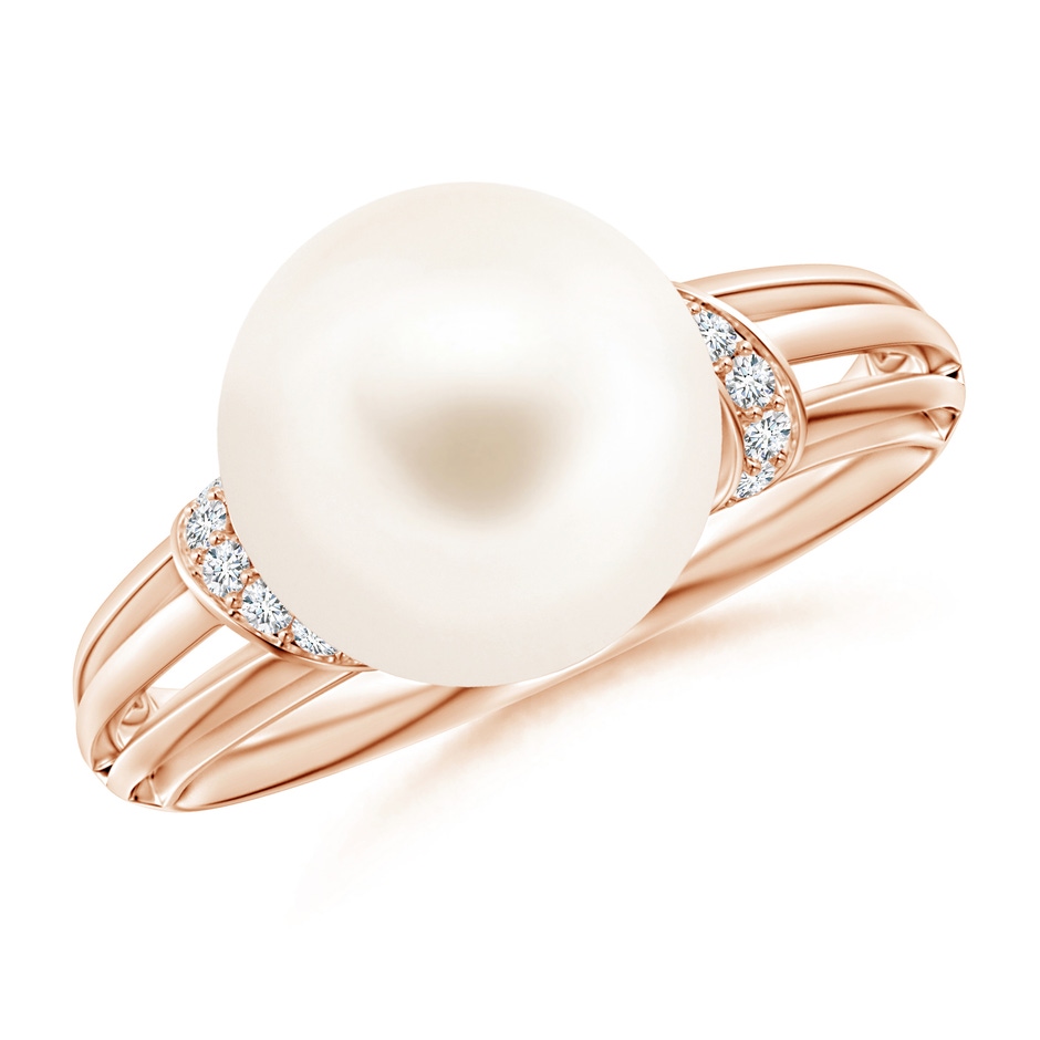 10mm AAA Freshwater Pearl Ring with Pavé-Set Diamonds in Rose Gold 