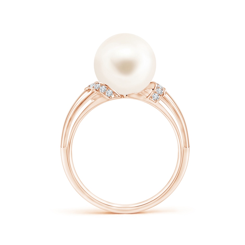 10mm AAA Freshwater Pearl Ring with Pavé-Set Diamonds in Rose Gold side 1