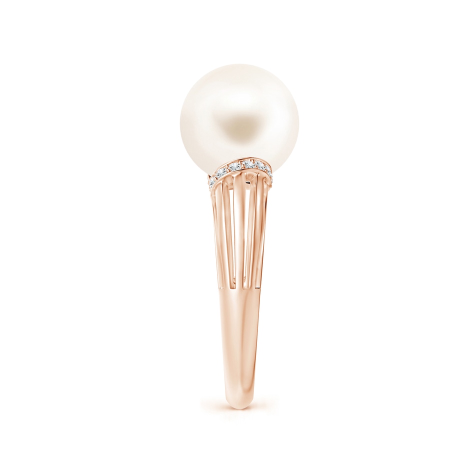 10mm AAA Freshwater Pearl Ring with Pavé-Set Diamonds in Rose Gold side 2