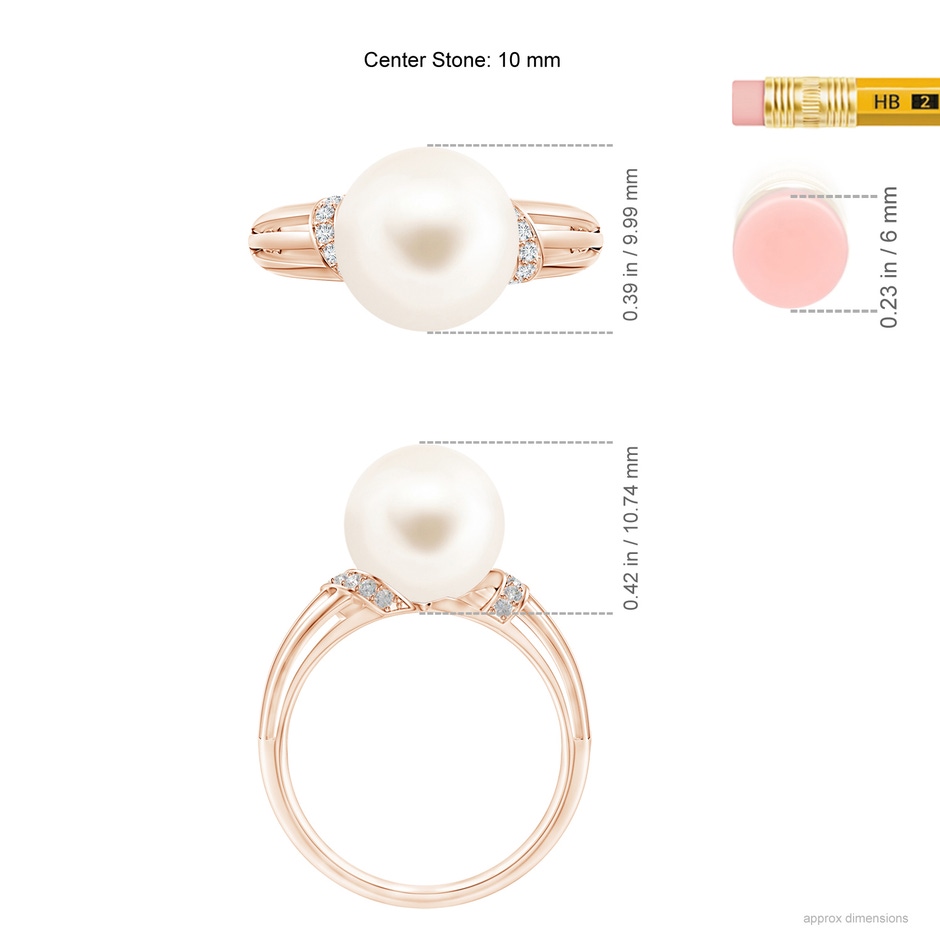 10mm AAA Freshwater Pearl Ring with Pavé-Set Diamonds in Rose Gold ruler