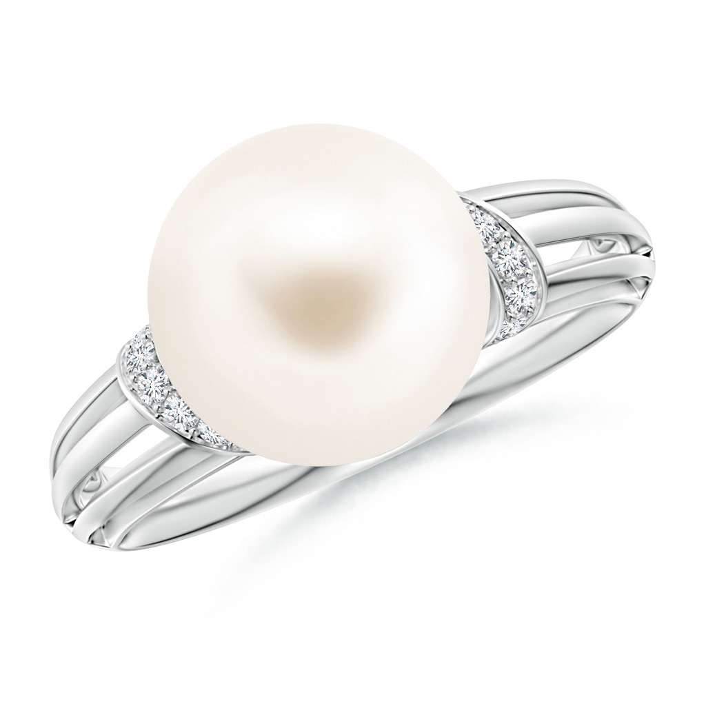 10mm AAA Freshwater Pearl Ring with Pavé-Set Diamonds in White Gold