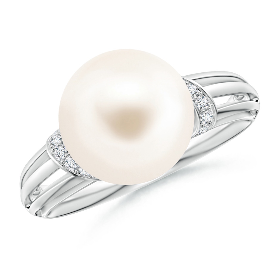 10mm AAA Freshwater Pearl Ring with Pavé-Set Diamonds in White Gold 