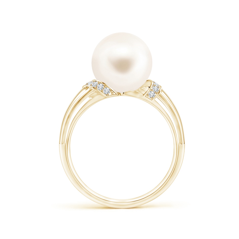 10mm AAA Freshwater Pearl Ring with Pavé-Set Diamonds in Yellow Gold side 1