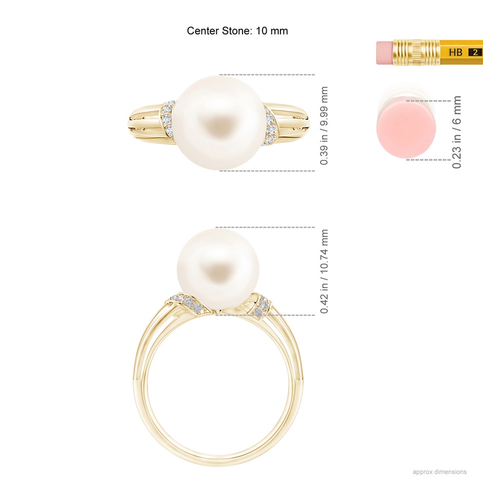10mm AAA Freshwater Pearl Ring with Pavé-Set Diamonds in Yellow Gold ruler
