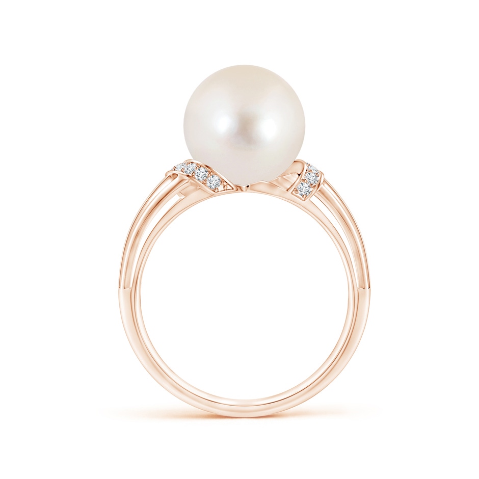 10mm AAAA Freshwater Pearl Ring with Pavé-Set Diamonds in Rose Gold side 1