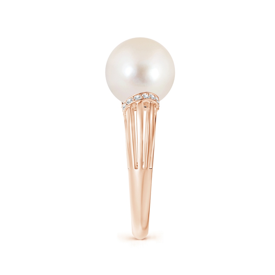 10mm AAAA Freshwater Pearl Ring with Pavé-Set Diamonds in Rose Gold side 2