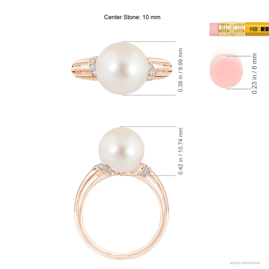 10mm AAAA Freshwater Pearl Ring with Pavé-Set Diamonds in Rose Gold ruler