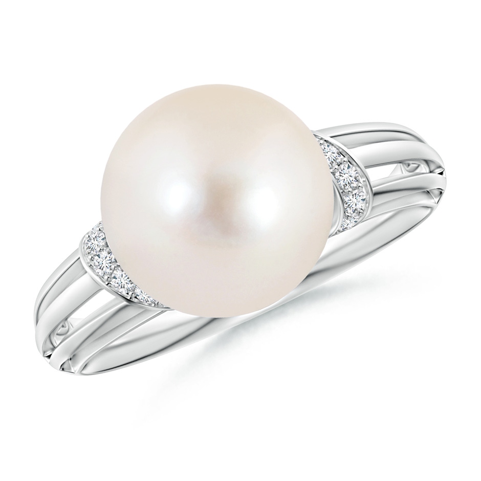 10mm AAAA Freshwater Pearl Ring with Pavé-Set Diamonds in White Gold 