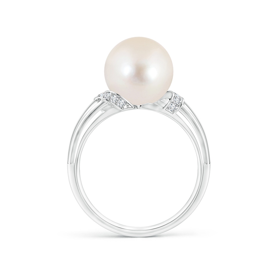 10mm AAAA Freshwater Pearl Ring with Pavé-Set Diamonds in White Gold side 1