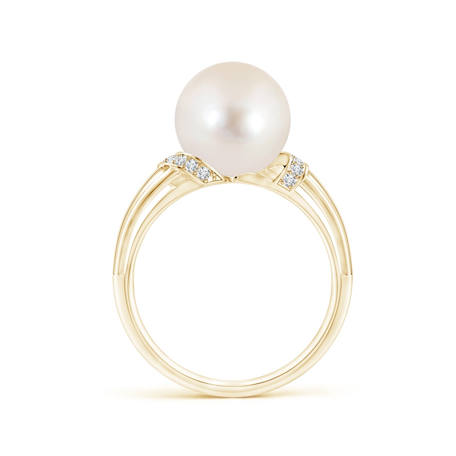 10mm AAAA Freshwater Pearl Ring with Pavé-Set Diamonds in Yellow Gold side 1